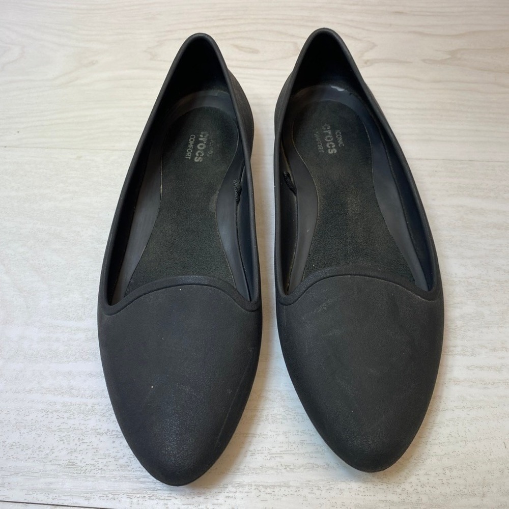 Crocs Womens 6 Flat Shoes Pointed Toe Black Croslite Lightweight Comfort Office
